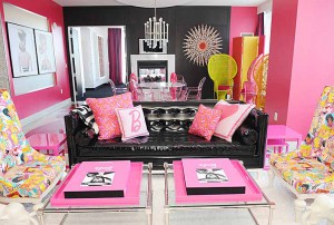 Hot pink room with vinyl decor.