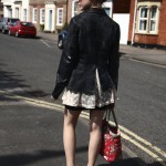 Jess in Kim West Jacket3 Distressed latex jacket.